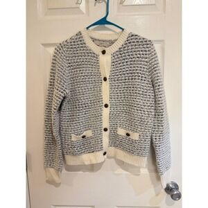 LOFT Knit Cardigan‎ Sweater Button Front Pockets Striped Career Small